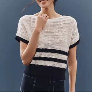 Ellen Tracy Elegant Black and White Knit Dolman Sleeves Sweater XL Anthropologie